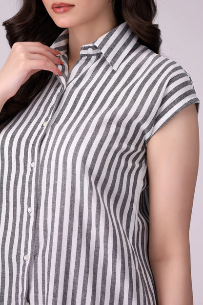 Button Through Striped Tunic Women Long Top COUGAR (S V-1 2025)