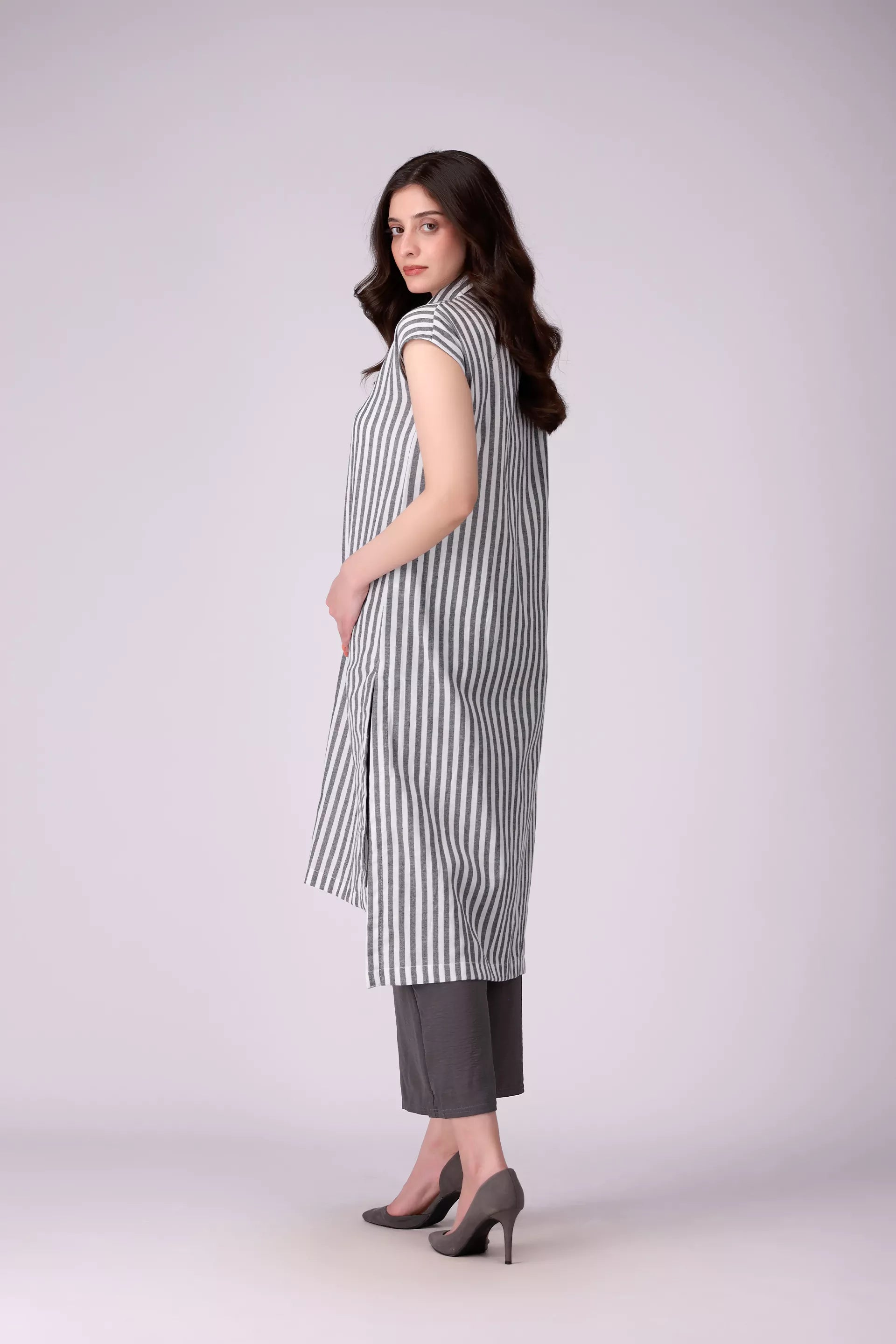 Button Through Striped Tunic Women Long Top COUGAR (S V-1 2025)