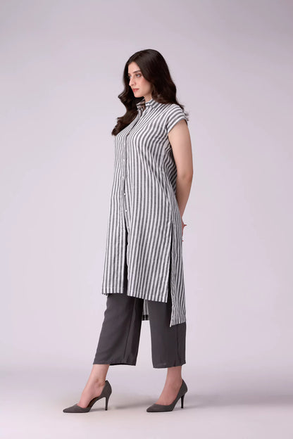 Button Through Striped Tunic Women Long Top COUGAR (S V-1 2025)