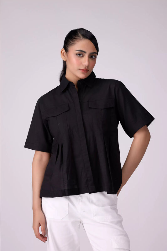 Pleated Shirt With False Pockets Women Fashion Top COUGAR (S V-1 2025) XS Black Women