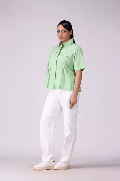 Pleated Shirt With False Pockets Women Fashion Top COUGAR (S V-1 2025)