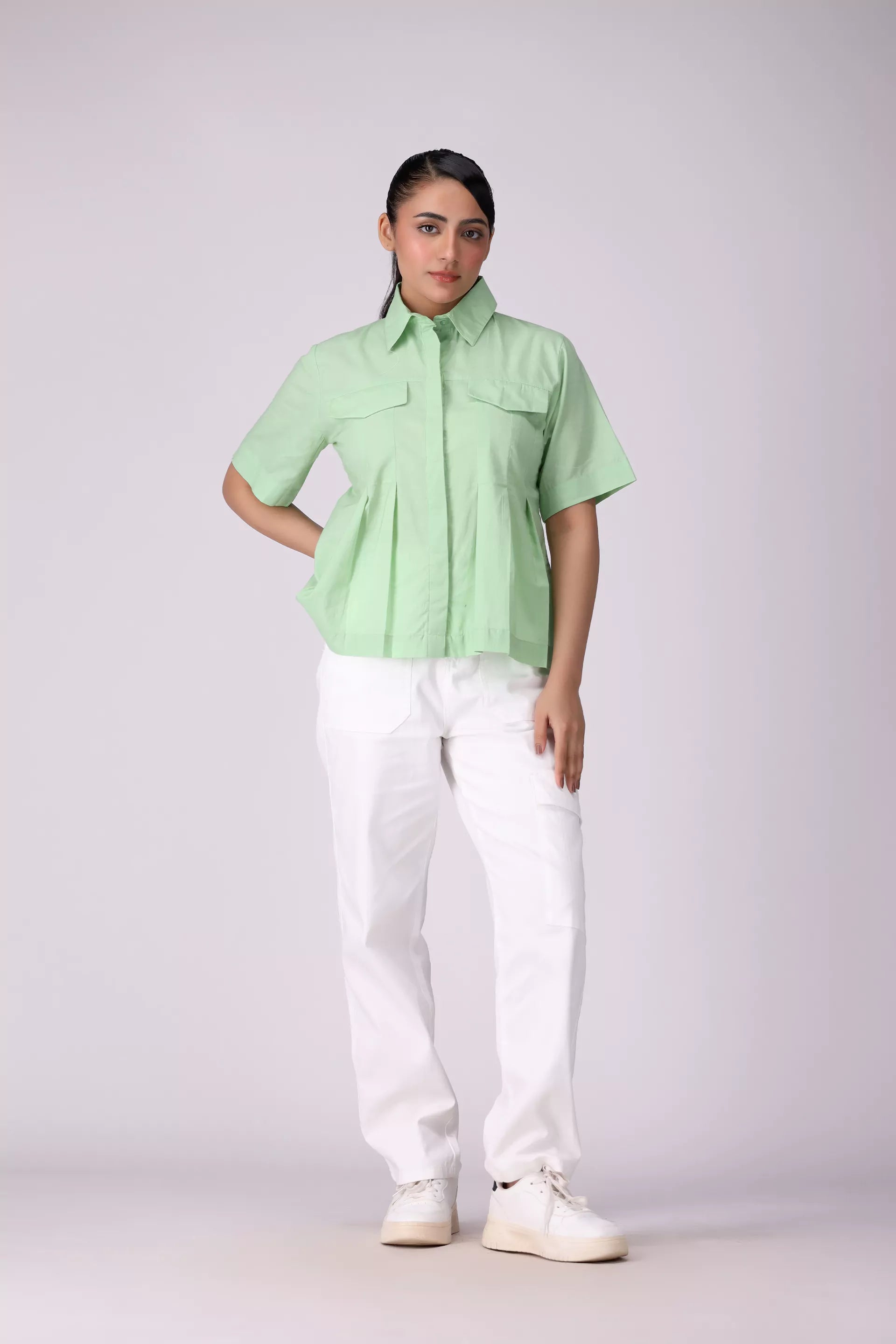 Pleated Shirt With False Pockets Women Fashion Top COUGAR (S V-1 2025)