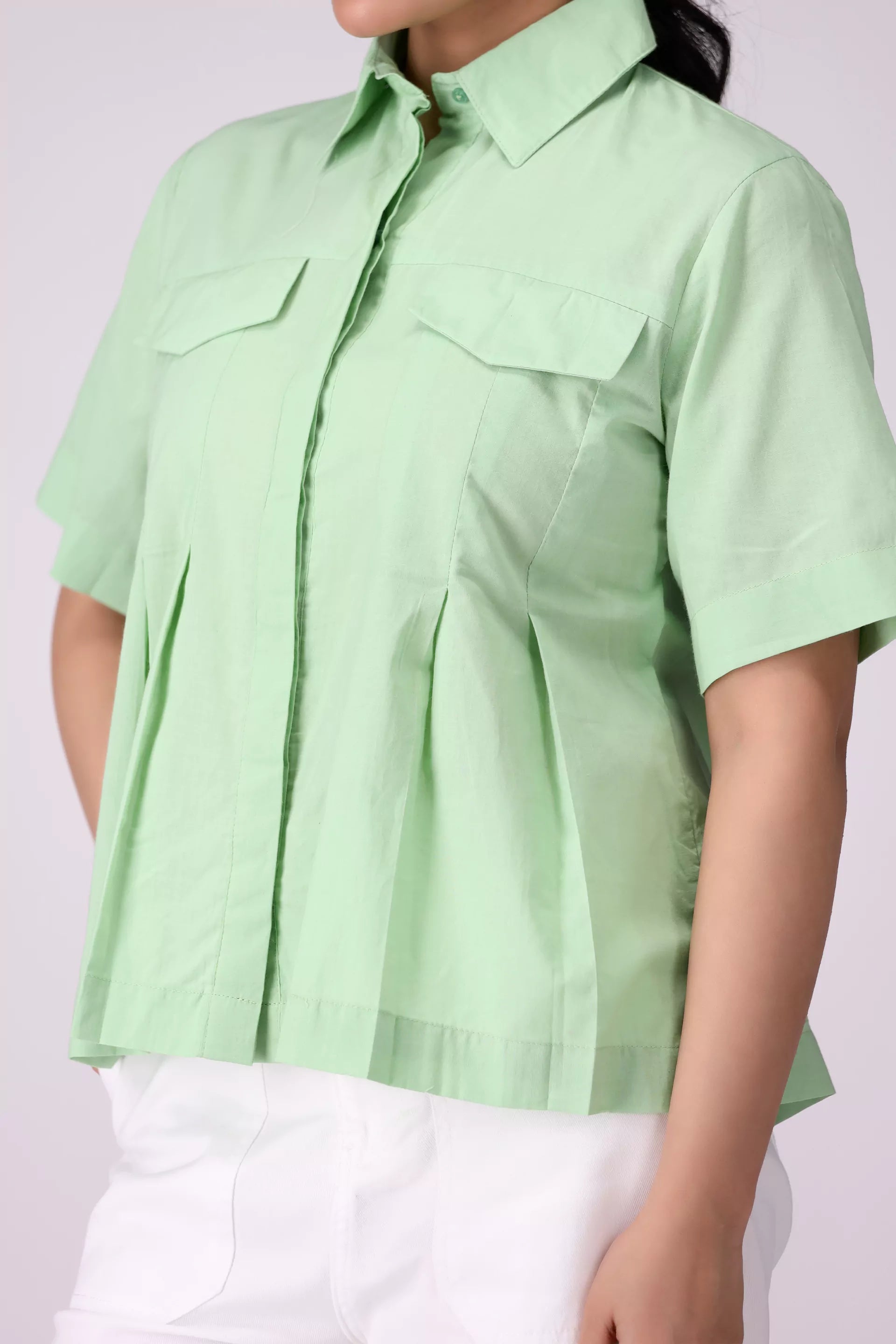 Pleated Shirt With False Pockets Women Fashion Top COUGAR (S V-1 2025)