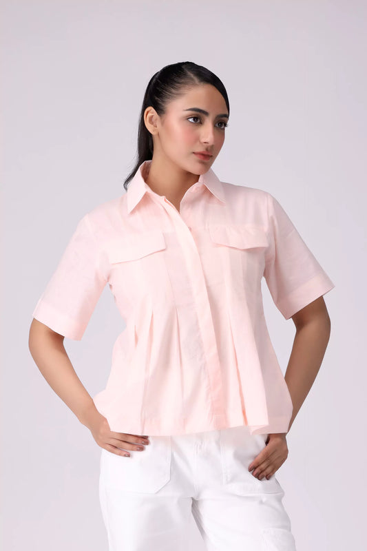 Pleated Shirt With False Pockets Women Fashion Top COUGAR (S V-1 2025) XS Light Pink Women