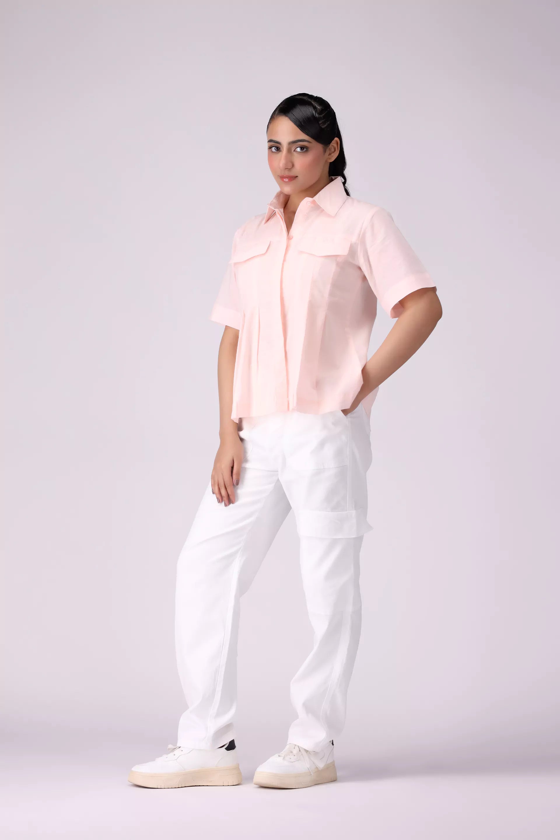 Pleated Shirt With False Pockets Women Fashion Top COUGAR (S V-1 2025)