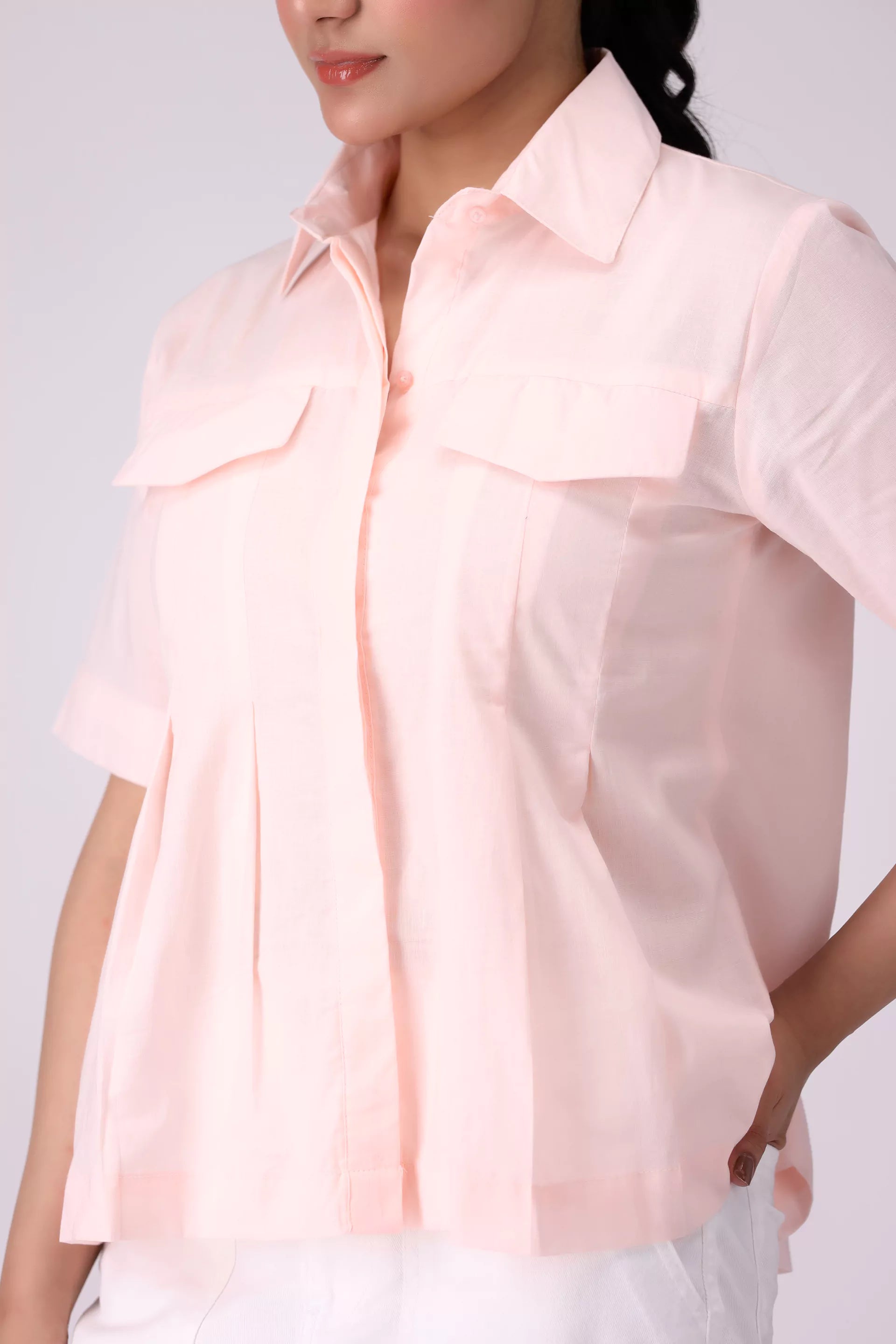 Pleated Shirt With False Pockets Women Fashion Top COUGAR (S V-1 2025)