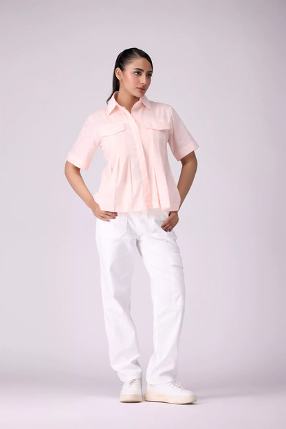 Pleated Shirt With False Pockets Women Fashion Top COUGAR (S V-1 2025)