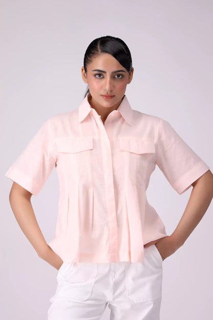 Pleated Shirt With False Pockets Women Fashion Top COUGAR (S V-1 2025)