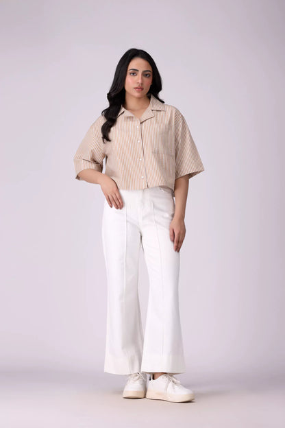 Resort Collar Cropped Shirt Women Fashion Top COUGAR (S V-1 2025)