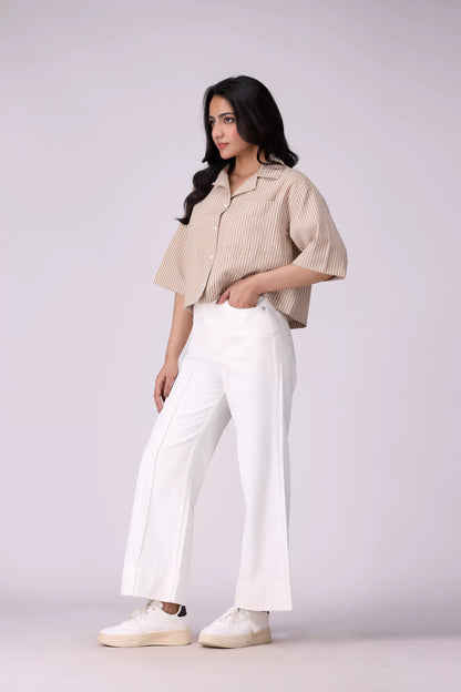 Resort Collar Cropped Shirt Women Fashion Top COUGAR (S V-1 2025)