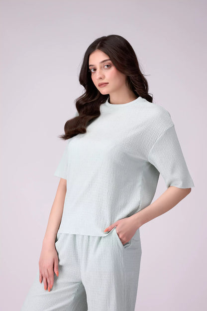 Textured Drop Shoulder Shirt Women Fashion Top COUGAR (S V-1 2025) XS Mint Women