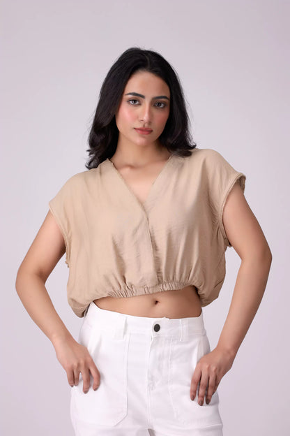 V-Neck Cropped Top Women Fashion Top COUGAR (S V-1 2025) XS Beige Women