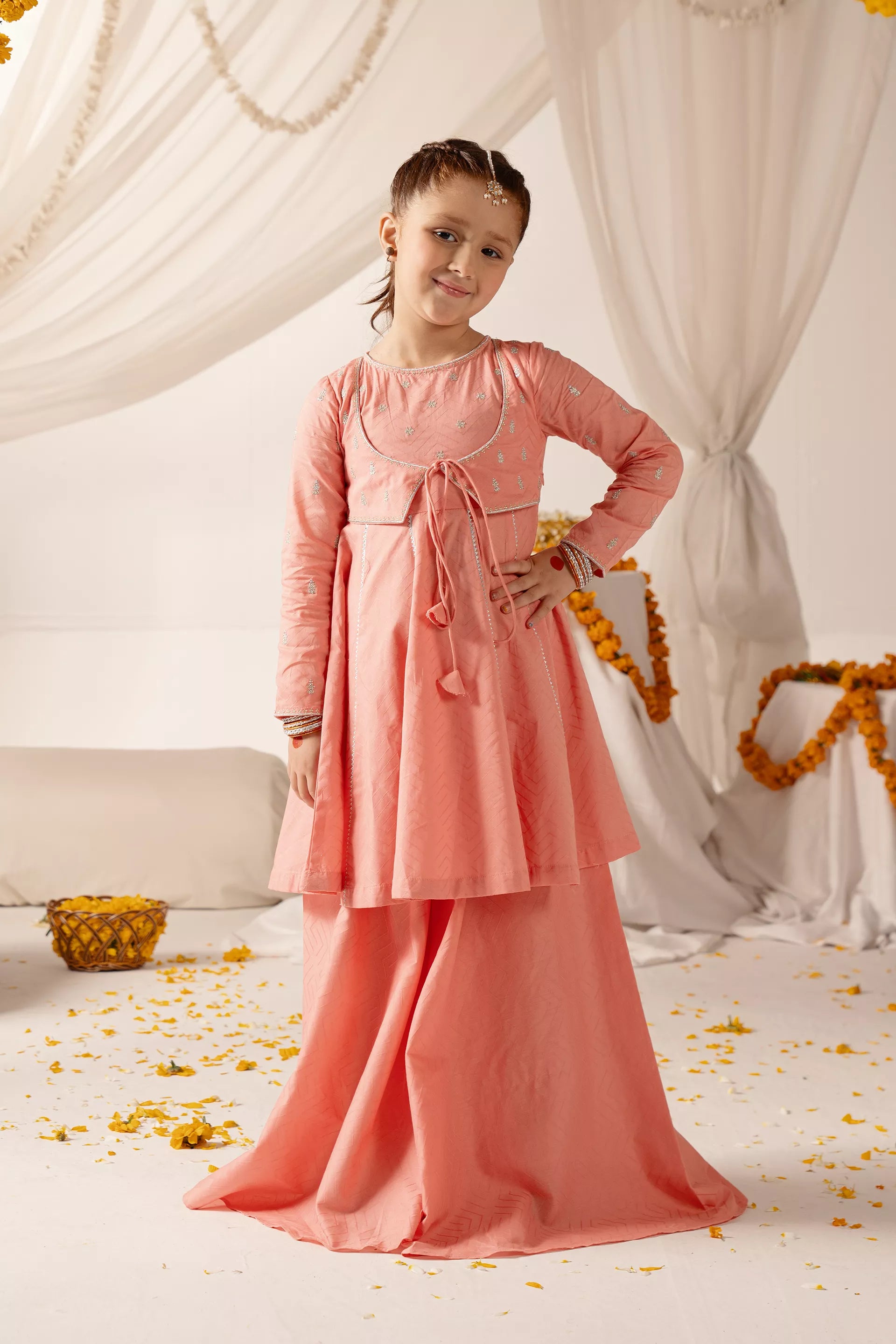 2 PC- Jacquard Lawn Embroidered Suit Girl 2PC COUGAR Girl (S V-2 2025) 5-6 Y Pink