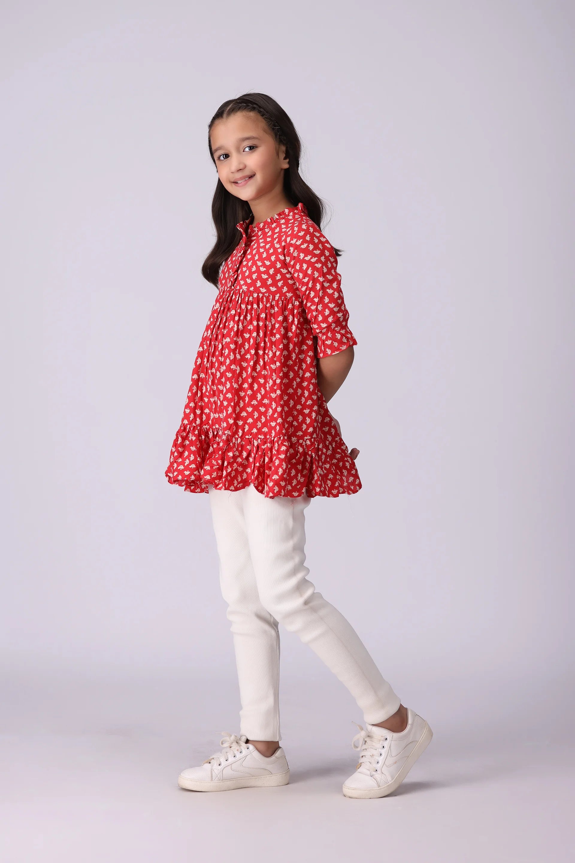 Printed Ruffle Top Girl Top Fall 2024 COUGAR- (Girl Junior Fall 2024)   