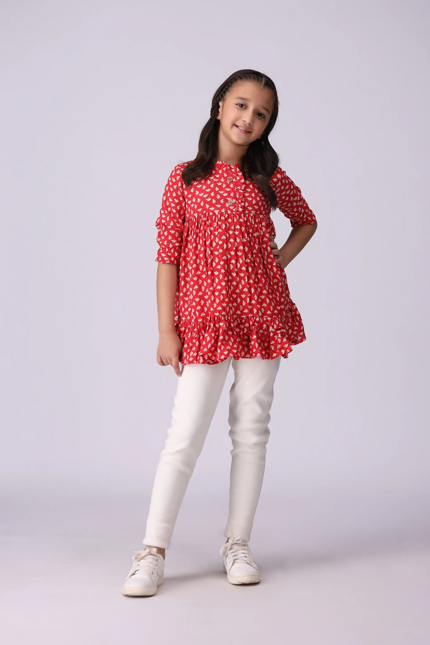 Printed Ruffle Top Girl Top Fall 2024 COUGAR- (Girl Junior Fall 2024)   