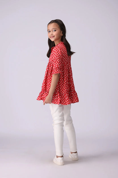 Printed Ruffle Top Girl Top Fall 2024 COUGAR- (Girl Junior Fall 2024)   