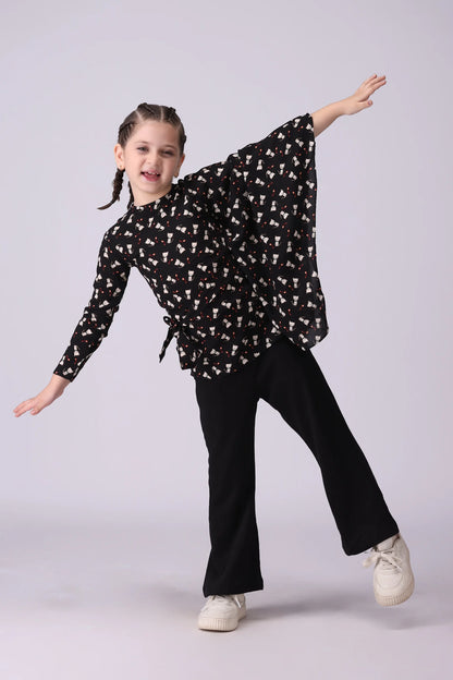 Asymmetrical Sleeves Printed Top Girl Top Fall 2024 COUGAR- (Girl Junior Fall 2024)   