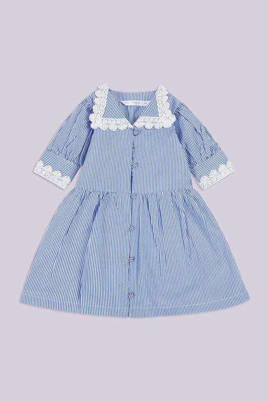 Striped Button Down Dress Girl Fashion Top COUGAR (S V-1 2025) 5-6 Y Blue Girl