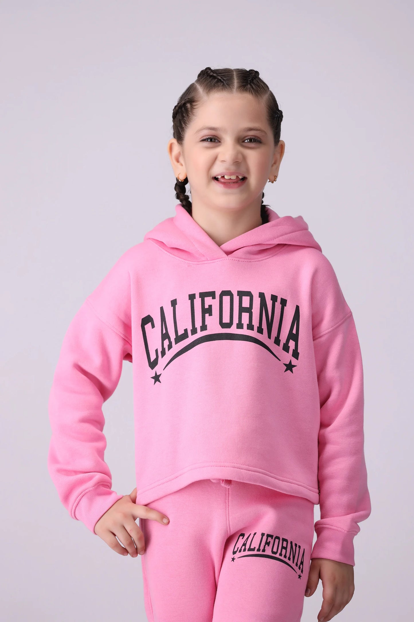 Text Printed Hoodie Girl Hood Winter 2024 COUGAR- (Girl Junior Winter 2024) 5-6 Y Pink 