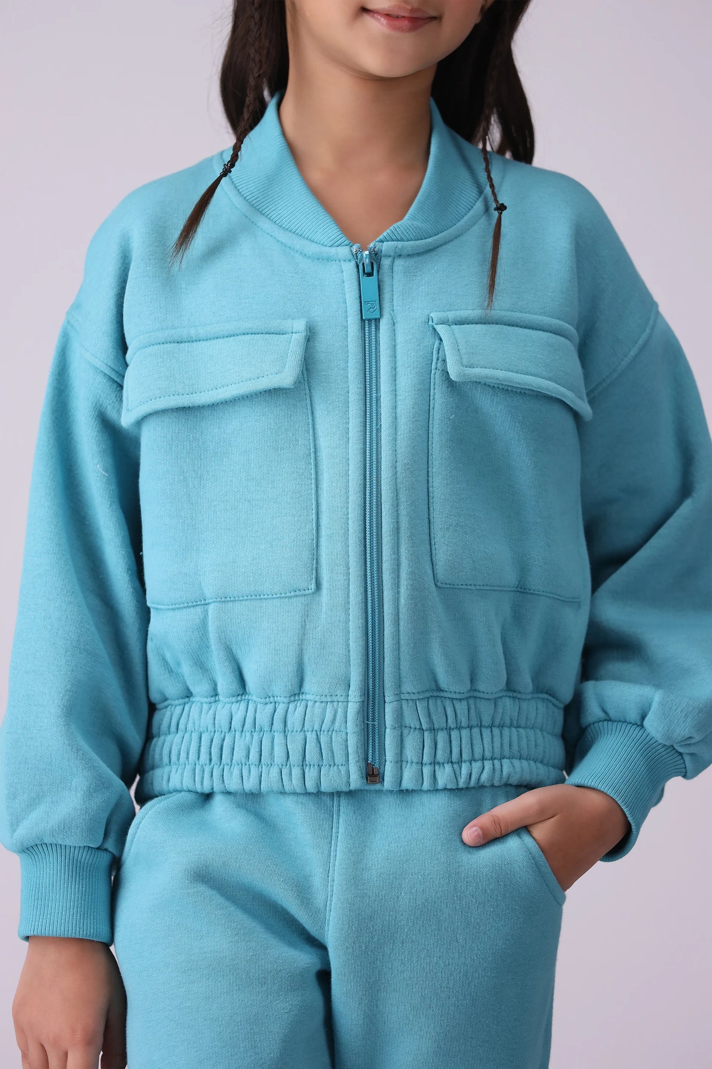 Flap Pockets Fleece Jacket Girl Jacket Winter 2024 COUGAR- (Girl Junior Winter 2024)   