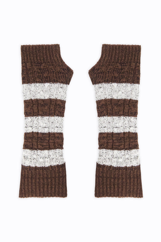 Striped Fingerless Long Gloves Gloves Winter 2024 Knit Story COUGAR C (Winter 2024) FSZ Chocolate