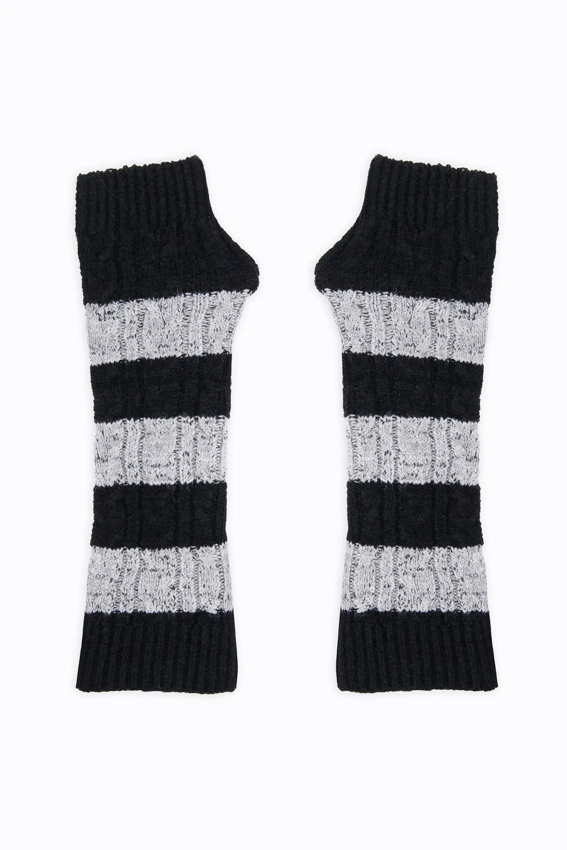 Striped Fingerless Long Gloves Gloves Winter 2024 Knit Story COUGAR C (Winter 2024) FSZ Grey