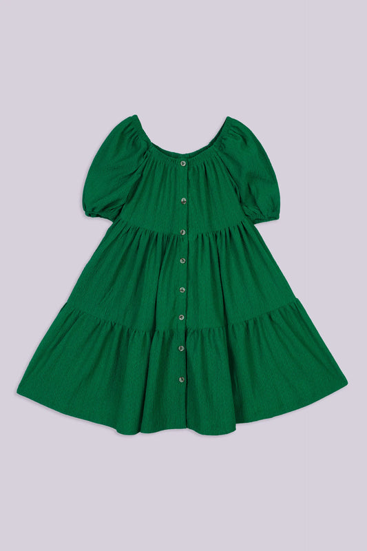 Puff Sleeves Textured Dress Girl Frock COUGAR (S V-1 2025) 5-6 Y Green Girl