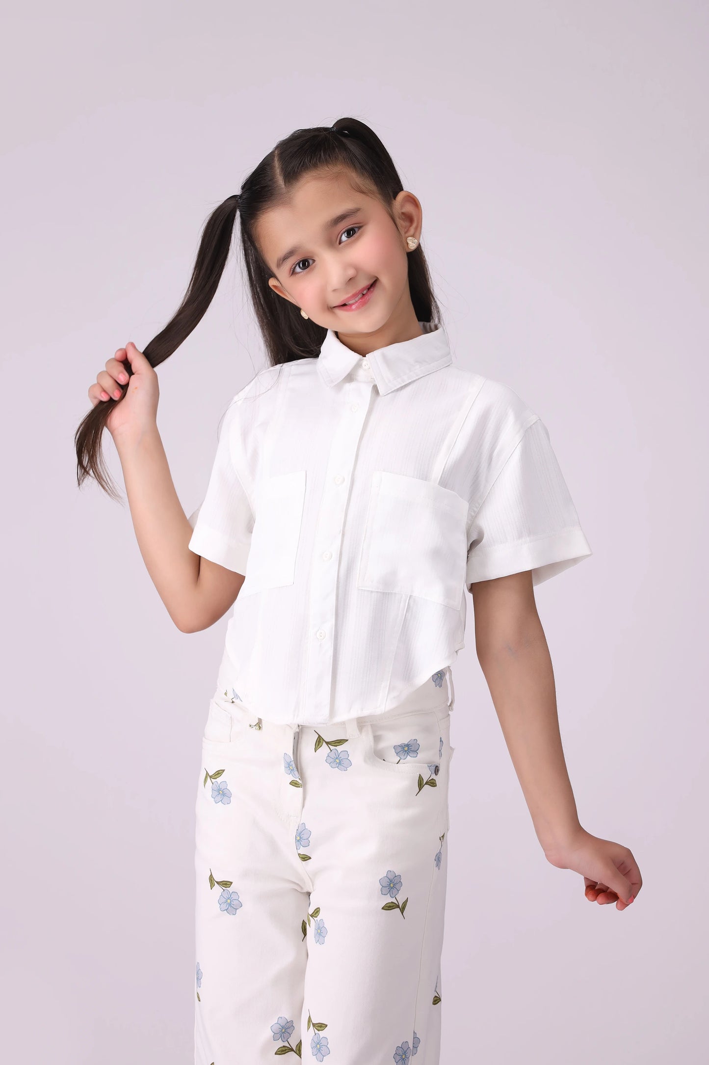 High Low Shirt With Patch Pockets Girl Fashion Top COUGAR (S V-1 2025) 5-6 Y White Girl