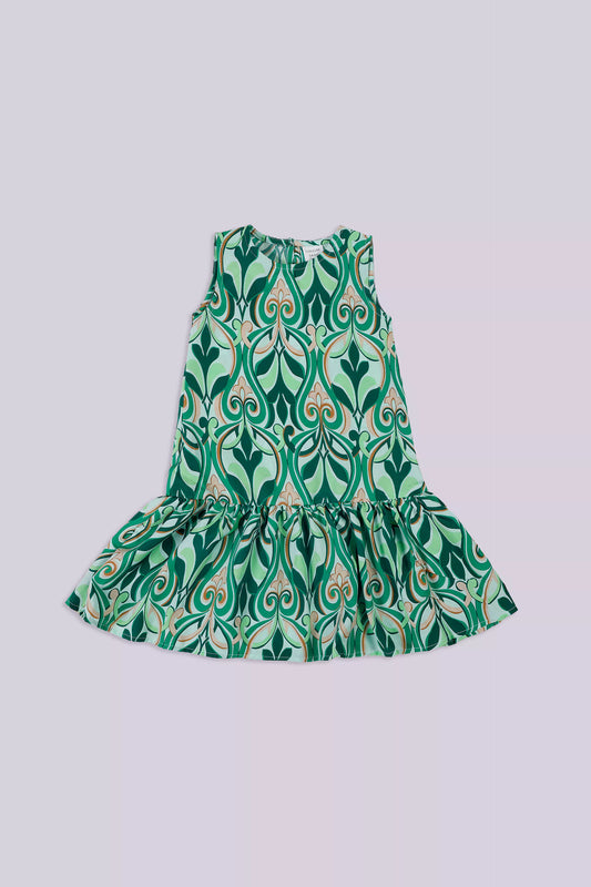 Sleeveless Printed Dress Girl Frock COUGAR (S V-1 2025) 5-6 Y Green Girl