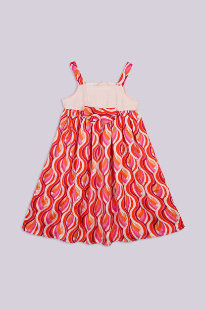 Sleeveless Printed Dress With Bow Detail Girl Frock COUGAR (S V-1 2025) 5-6 Y Peach Girl