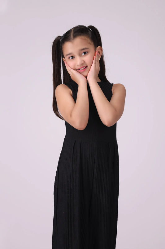 Sleeveless Textured Jumpsuit Girl Jump Suit COUGAR (S V-1 2025) 5-6 Y Black Girl