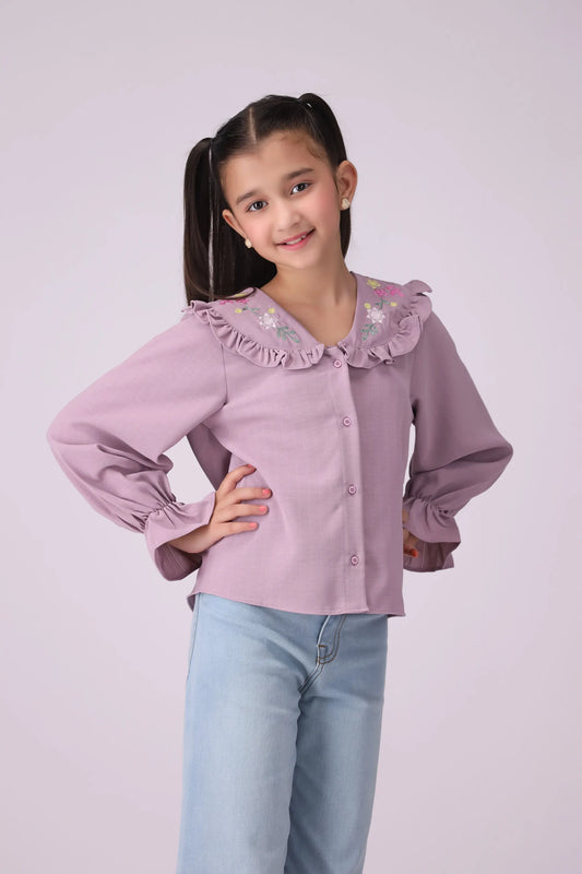 Embroidered Bid Collar Shirt Girl Embroided Top COUGAR (S V-1 2025) 5-6 Y Light Purple Girl