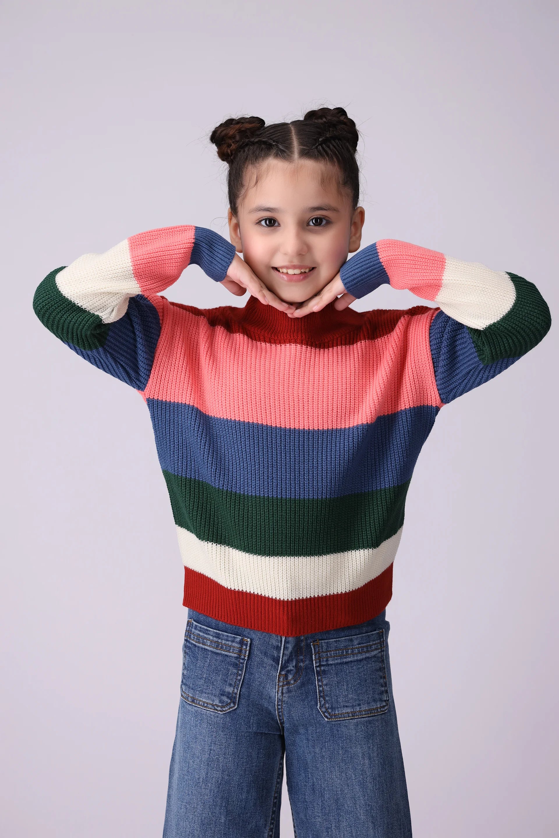 Striped Sweater Girl Sweater Winter 2024 COUGAR- (Girl Junior Winter 2024) 5-6 Y Pink 