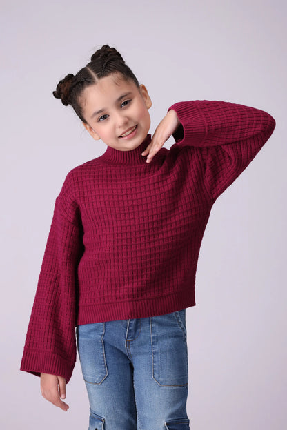 Mock Neck Texture Knit Sweater Girl Sweater Winter 2024 COUGAR- (Girl Junior Winter 2024) 5-6 Y Magenta 