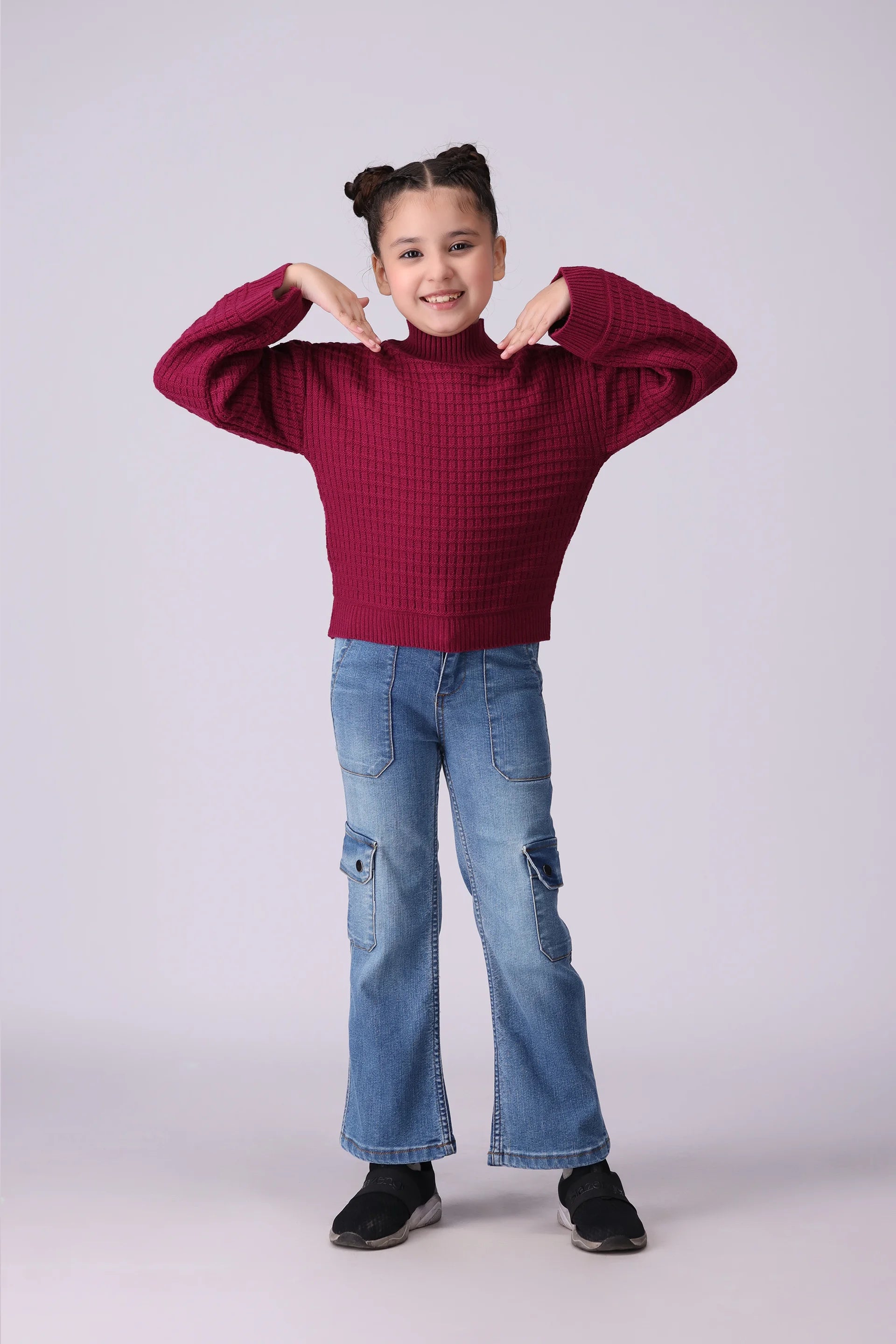 Mock Neck Texture Knit Sweater Girl Sweater Winter 2024 COUGAR- (Girl Junior Winter 2024)   