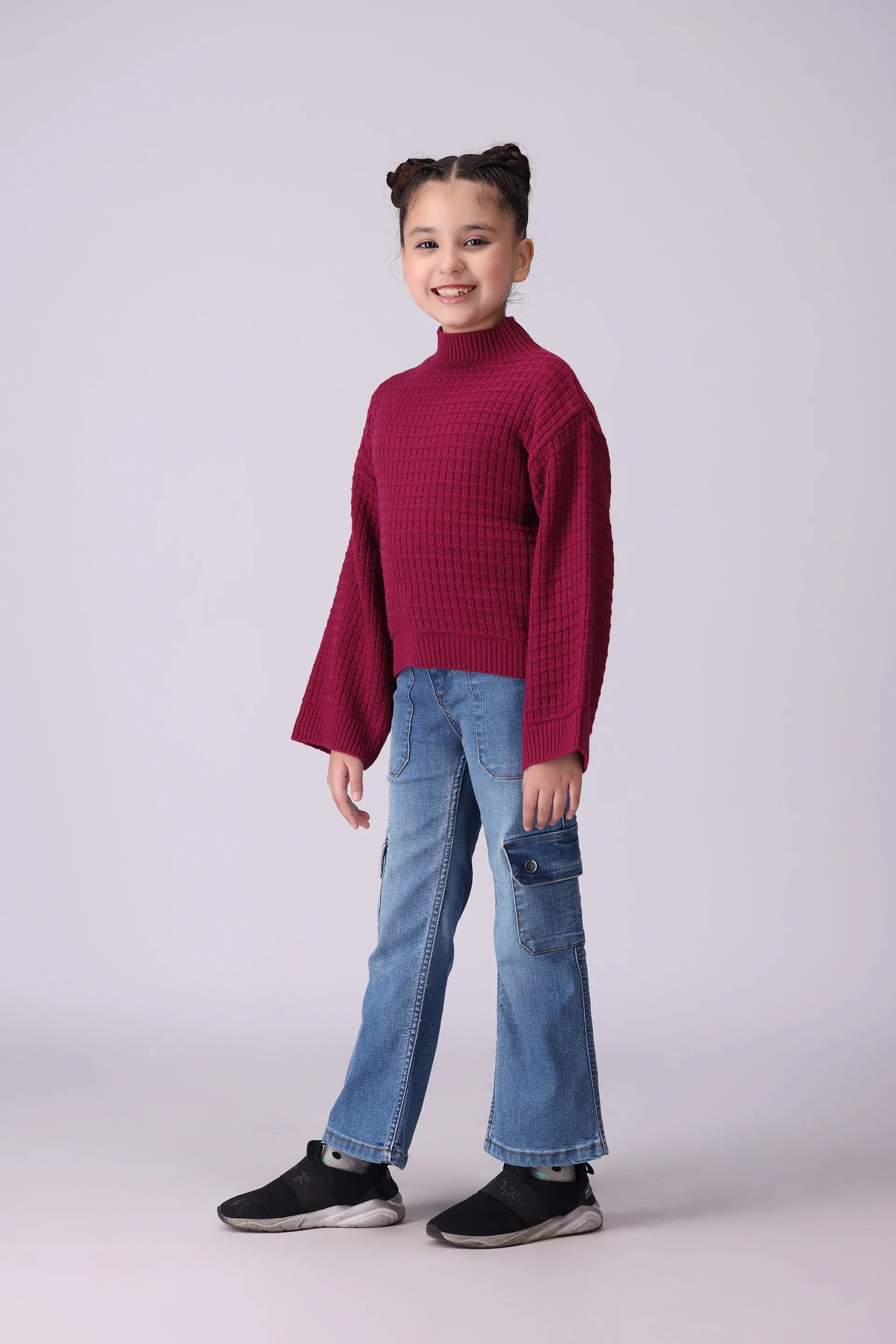 Mock Neck Texture Knit Sweater Girl Sweater Winter 2024 COUGAR- (Girl Junior Winter 2024)   