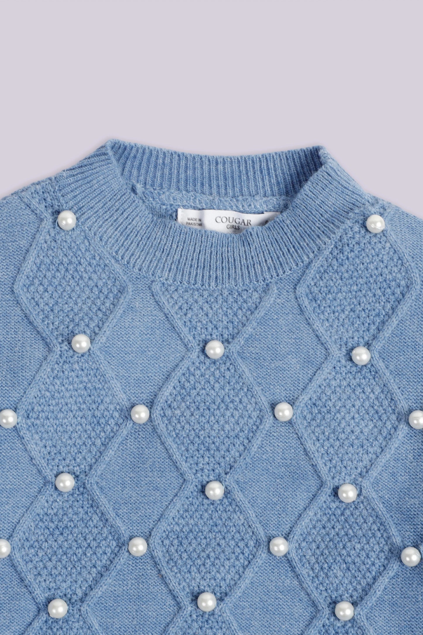 Cable Knit Sweater With Pearl Details Girl Sweater Winter 2024 COUGAR- (Girl Junior Winter 2024)