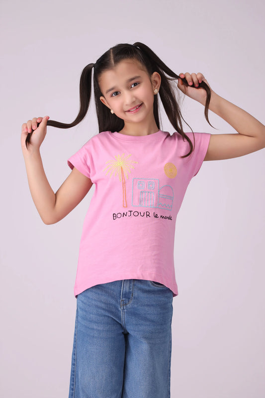 Embroidered T-Shirt Girl Tee COUGAR (S V-1 2025) 5-6 Y Pink Girl