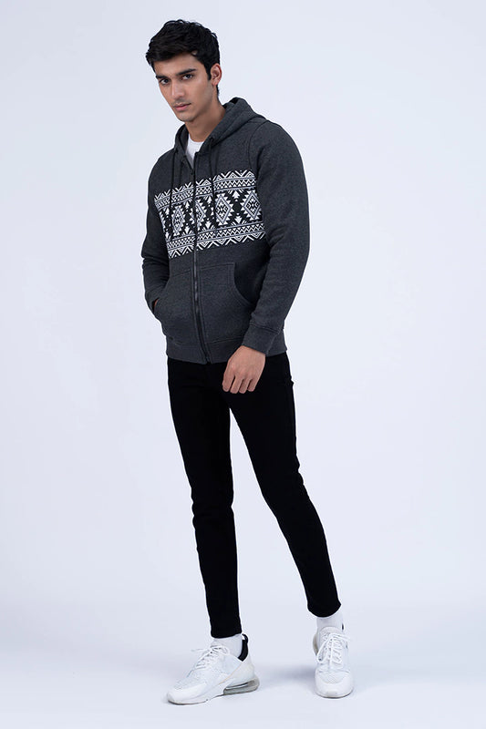 Charcoal Contrast Panel Zipper Hoodie Men Hoodie Winter 2023 Sportifall COUGAR S Charcoal 