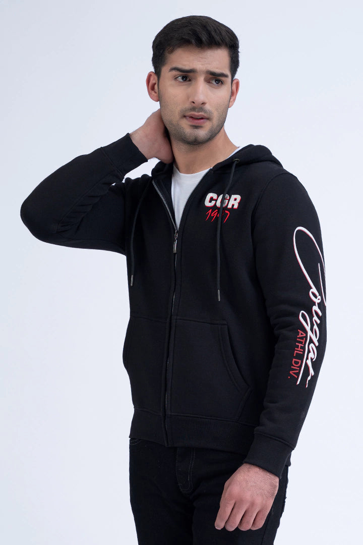 Black Zip-Up Hoodie Men Hoodie Winter 2023 Sportifall COUGAR   