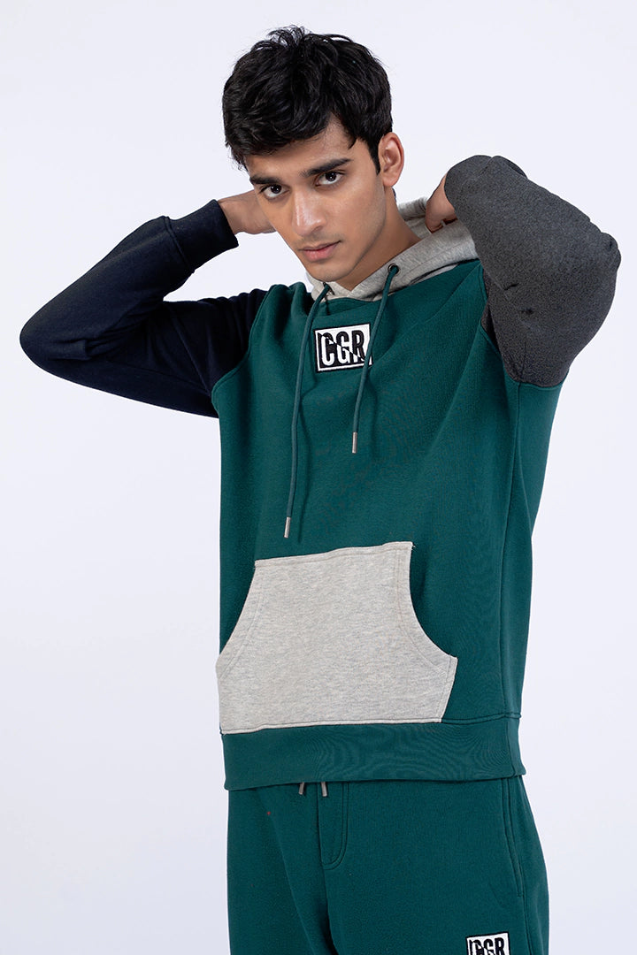 Teal Color Block Pullover Hoodie Men Hoodie Winter 2023 Sportifall COUGAR   