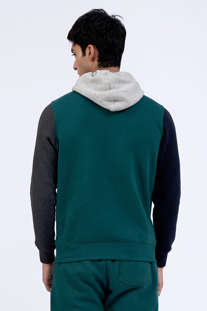 Teal Color Block Pullover Hoodie