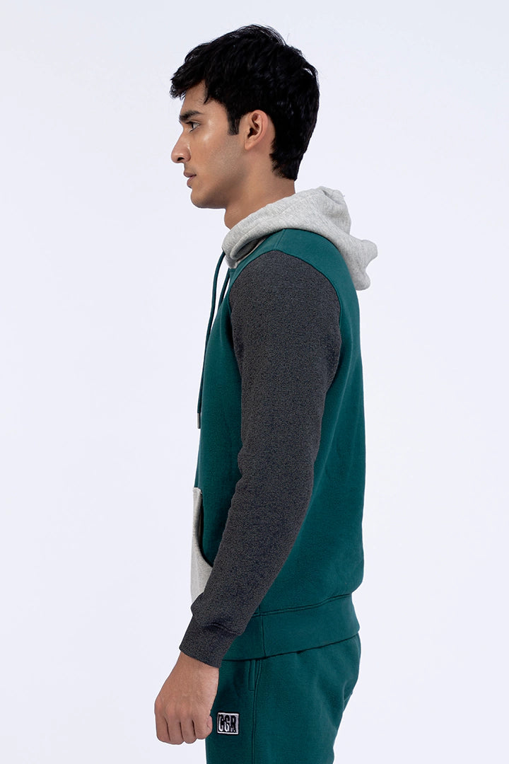 Teal Color Block Pullover Hoodie Men Hoodie Winter 2023 Sportifall COUGAR   