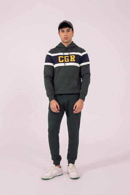 Embroidered Contrast Paneled Hoodie Men Hood Winter 2024 Knit Story COUGAR- (Men Winter 2024)   