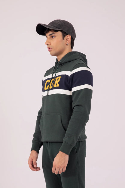 Embroidered Contrast Paneled Hoodie Men Hood Winter 2024 Knit Story COUGAR- (Men Winter 2024)   