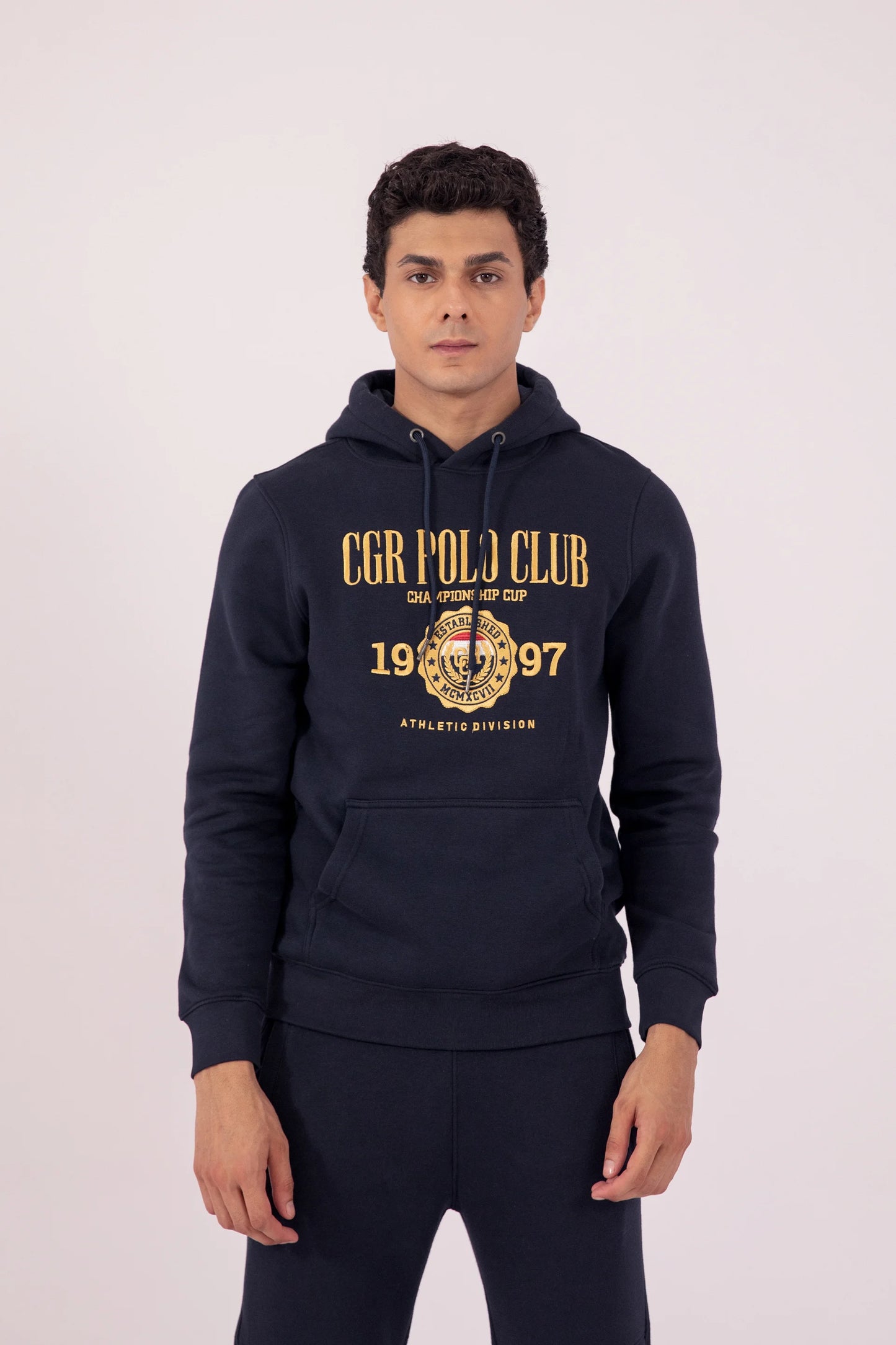 Contrast Text Hoodie Men Hood Winter 2024 Knit Story COUGAR- (Men Winter 2024)   