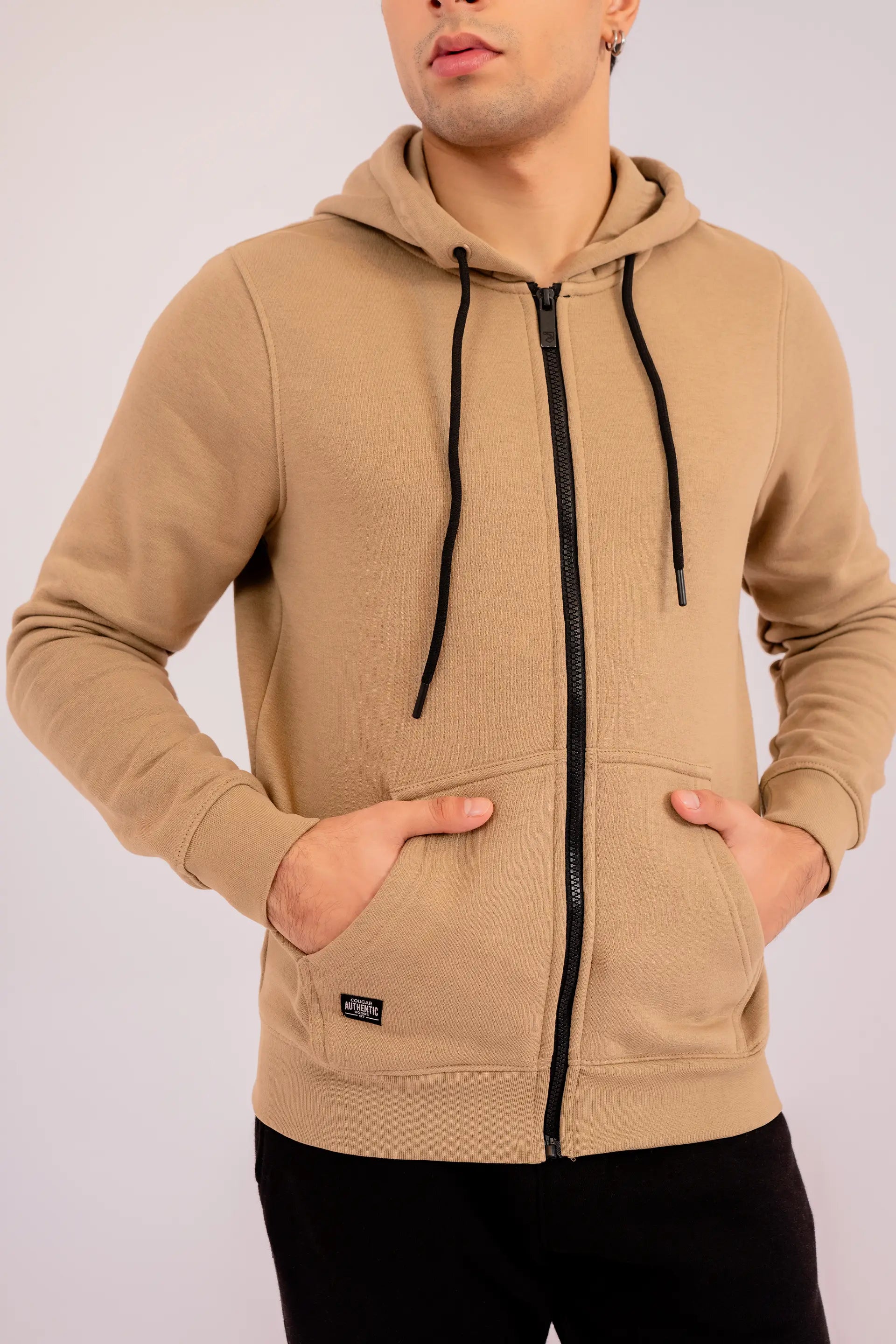 Contrast Zipper Hoodie Men Hood Winter 2024 Knit Story COUGAR- (Men Winter 2024)   