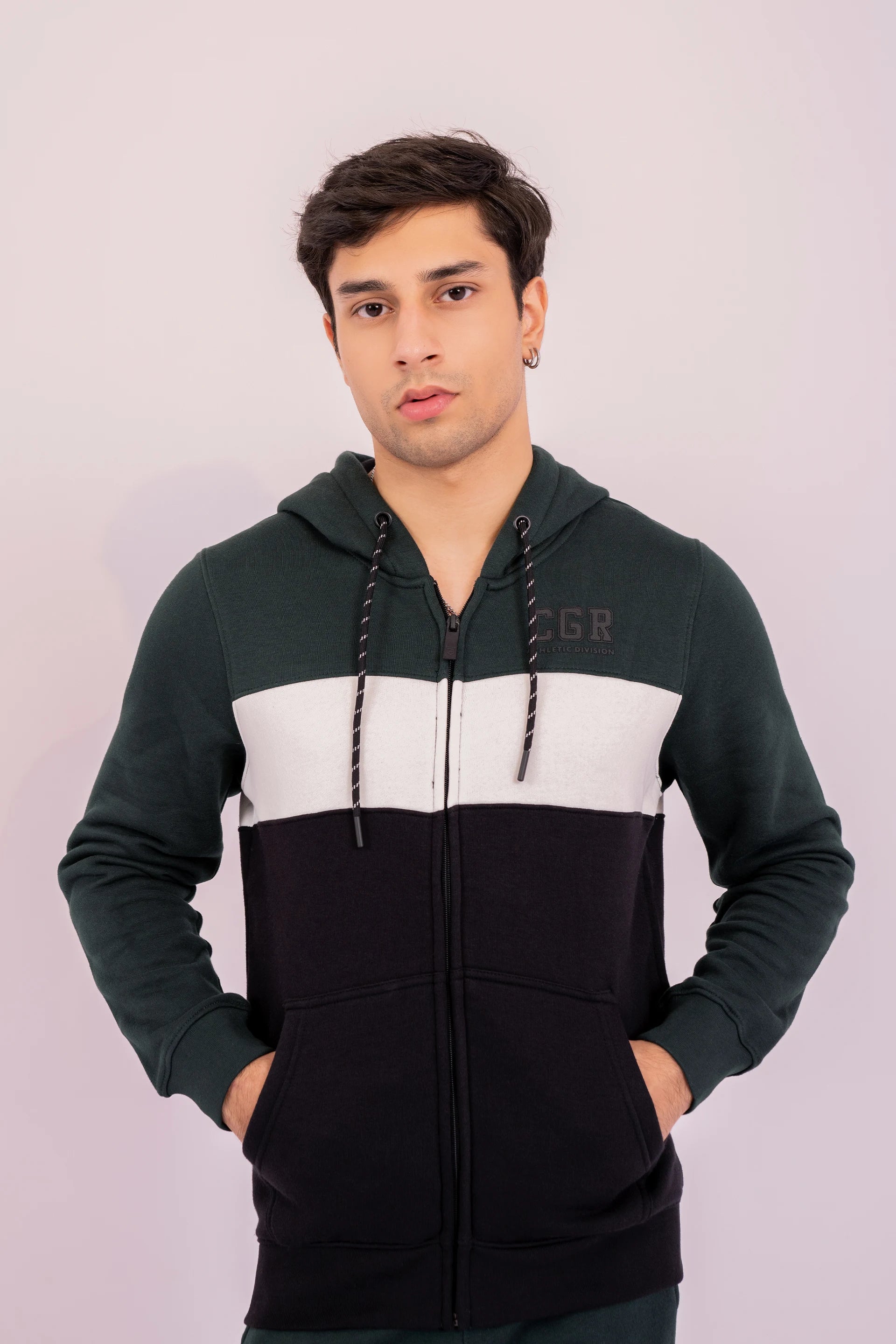 Paneled CGR Zipper Hoodie Men Hood Winter 2024 Knit Story COUGAR- (Men Winter 2024) S Green 