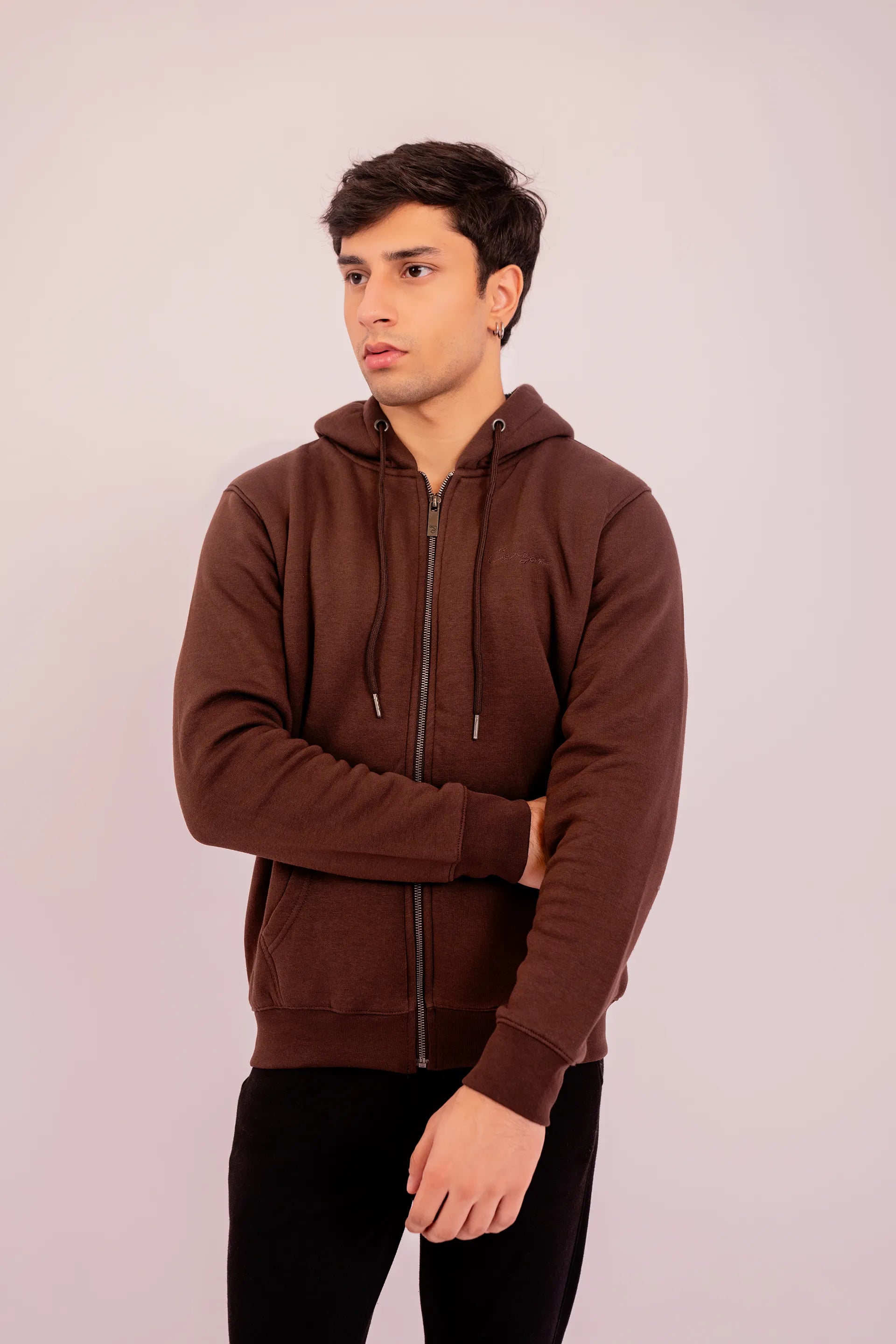 Sherpa Lined Zipper Hoodie Men Hood Winter 2024 Knit Story COUGAR- (Men Winter 2024) S Chocolate Men