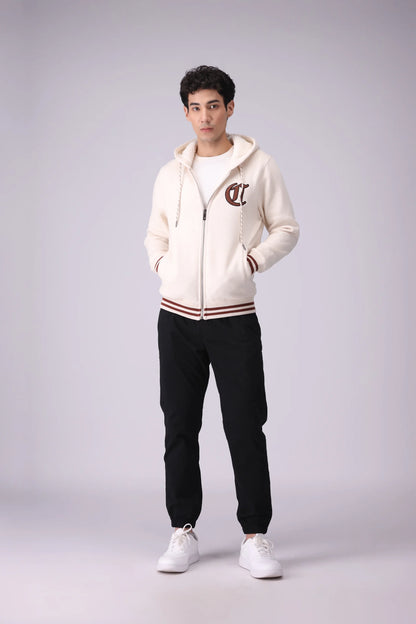 Contrast Ribbed Zipper Hoodie Men Hood Winter 2024 Knit Story COUGAR- (Men Winter 2024)   